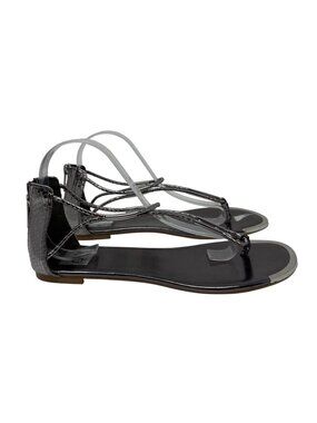 DV By Dolce Vita Metallic Snake Print Flat Sandals Back Zipper Closure Size 10